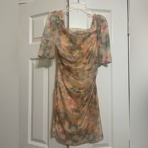 Orange & Green Sundress – Ruched with Puff Sleeves